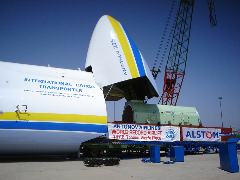 August 2009 - Frankfurt to Yerevan 187.6 tonne generator, the heaviest single piece cargo ever transported by air