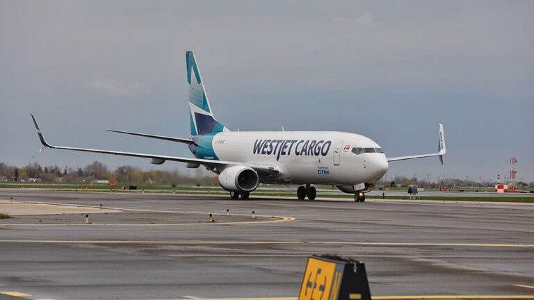 One of three B737-800BCF aircraft now in service with WestJet Cargo and the GTA Group