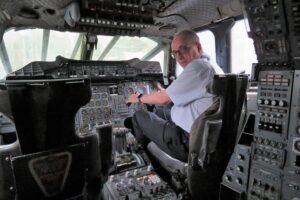 Roger enjoys the chance to test out Concorde’s cockpit