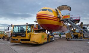 DHL's electric noselifter at East Midlands Airport.